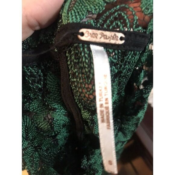 Free People Simone Green Comb Sheer Lace Mini Dress Small Chevron Boho.   Ee - Picture 10 of 10